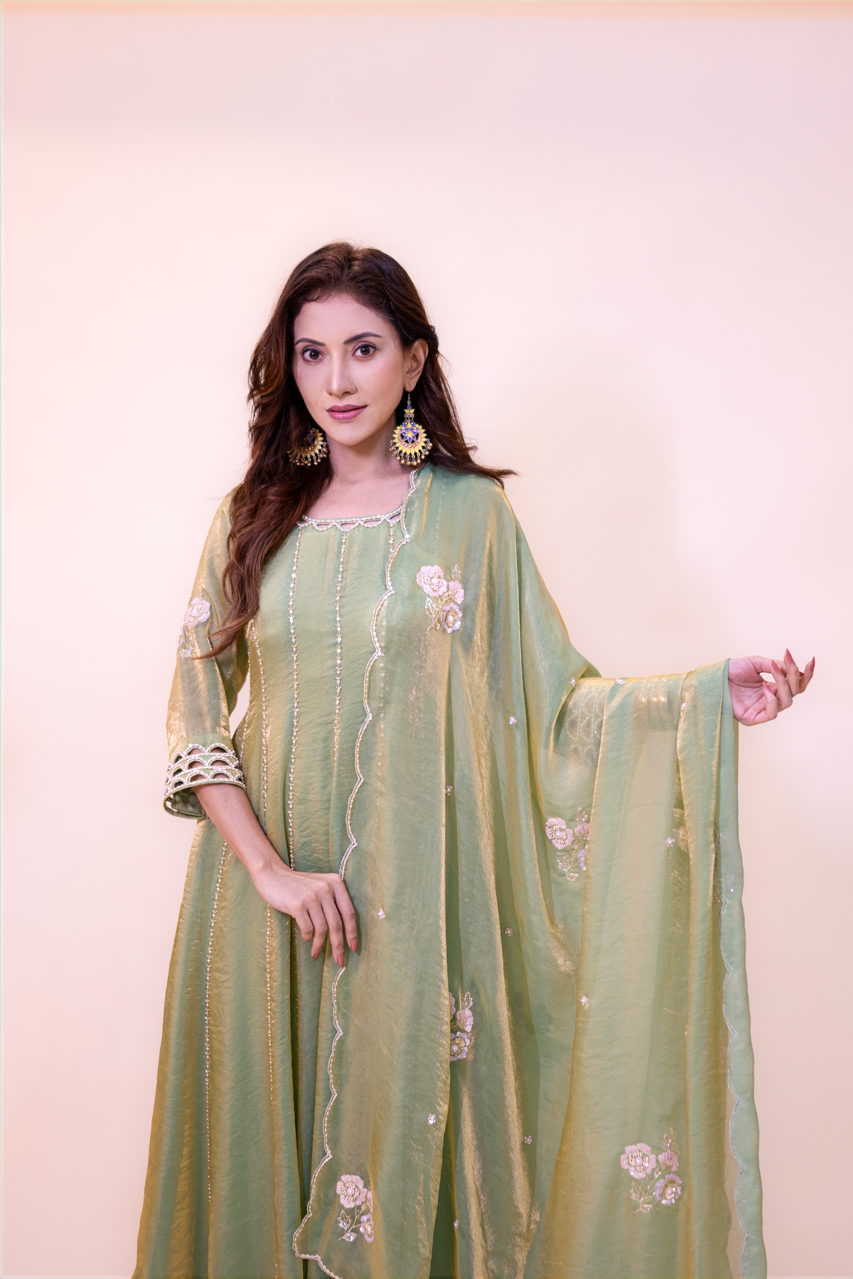 Green Tissue Anarkali