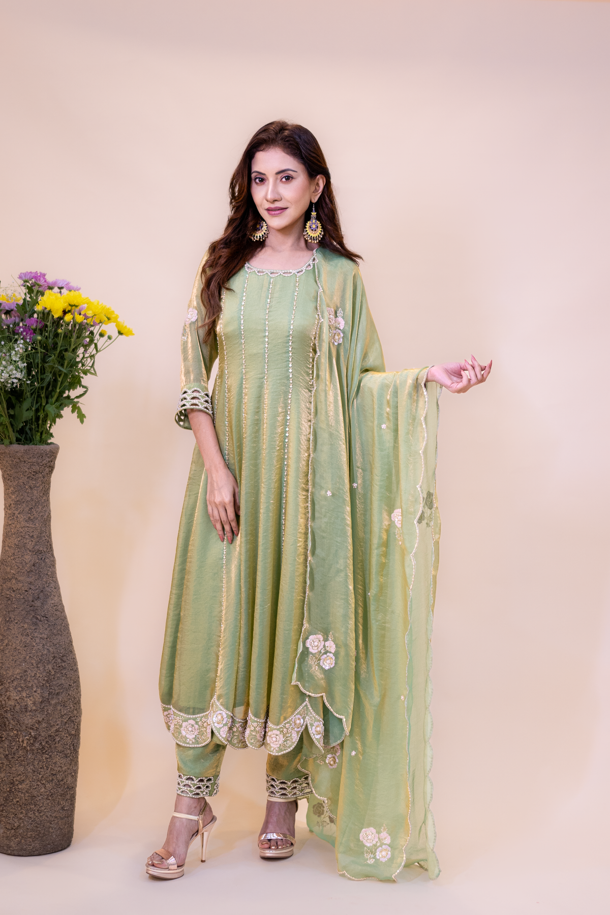 Green Tissue Anarkali