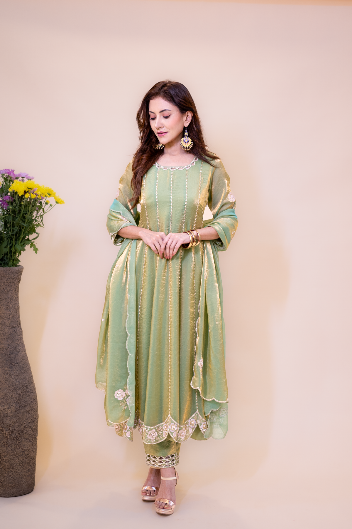 Green Tissue Anarkali